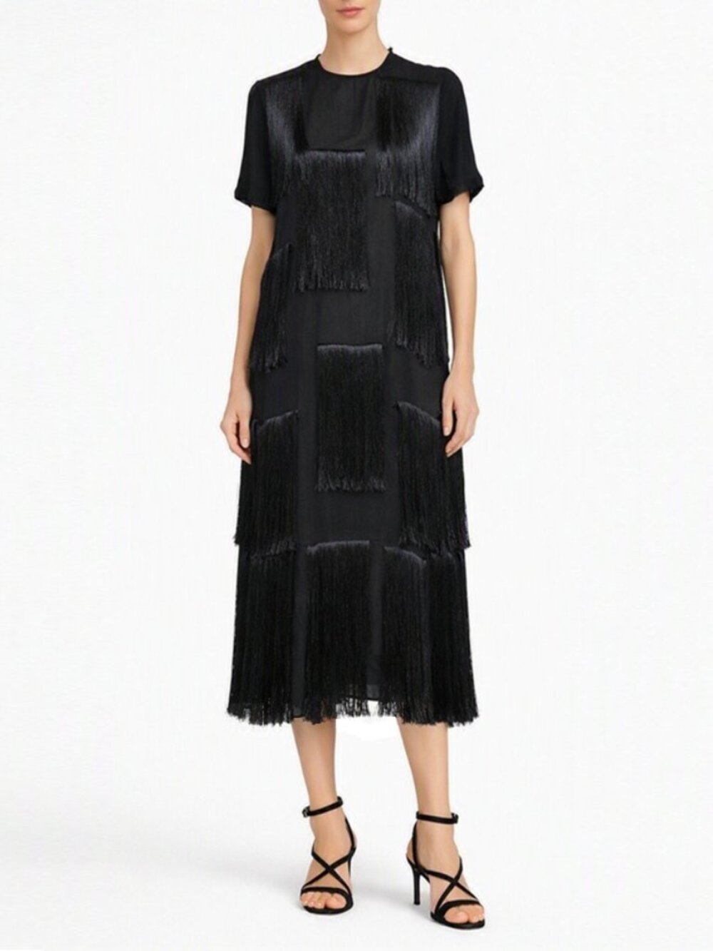 NWOT Zara Black Fringed Midi Dress